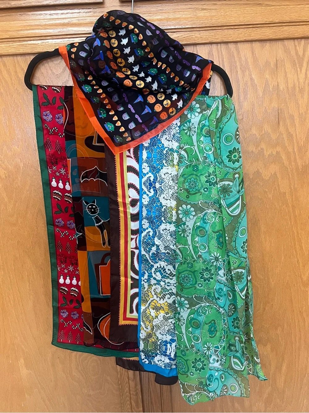 Vintage Scarf collection- 5 long 1 bandana-  Christmas Halloween spring winter